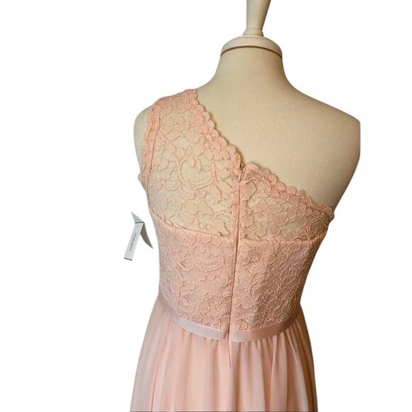 David’s Bridal NWT Women's 10 Pastel Pink Lace One Shoulder Formal Party Dress - Picture 5 of 10